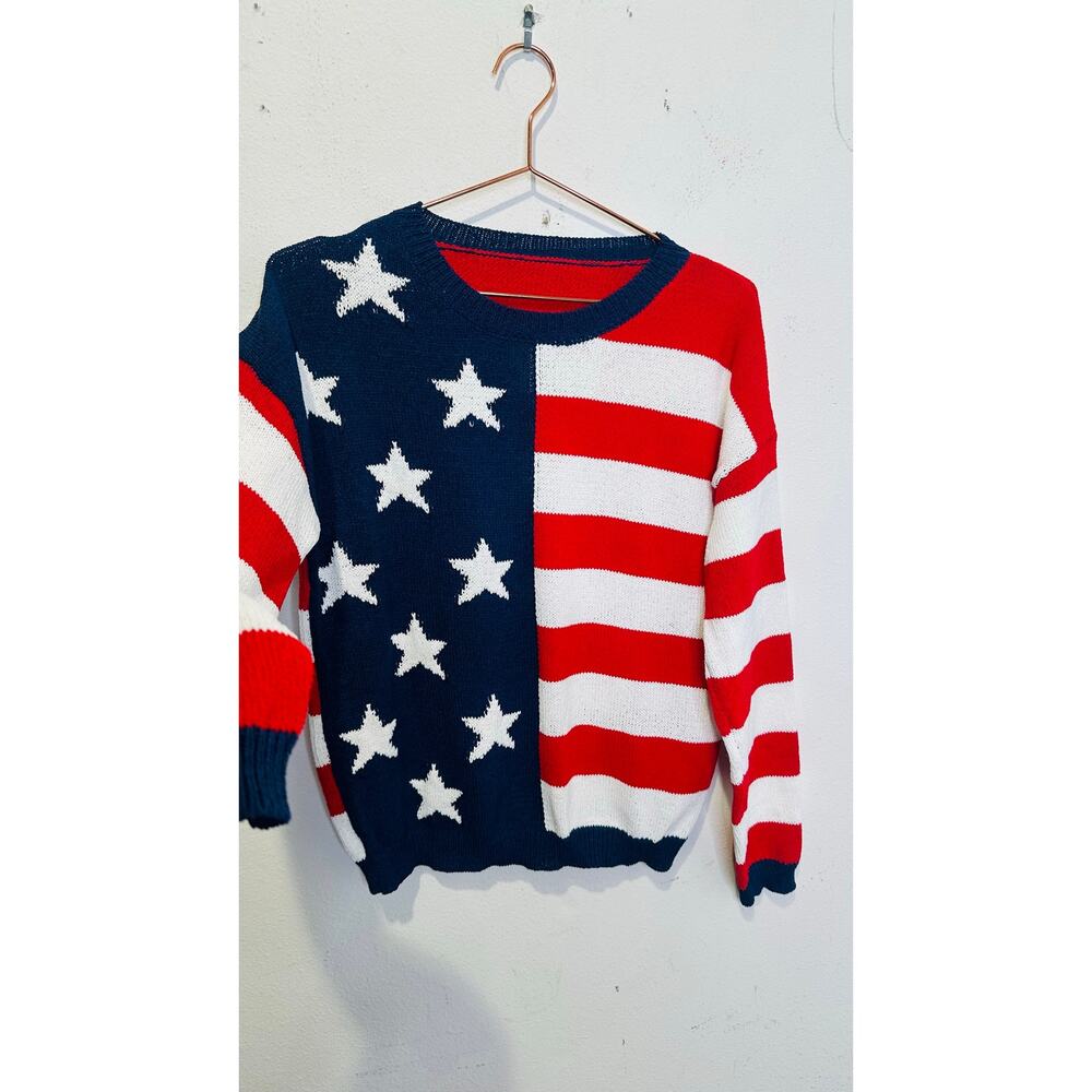 American Flag Patriotic Flag USA Striped Star Pullover Sweater size Large - Picture 7 of 10